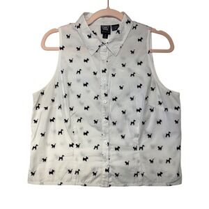 Worth New York Womens Sleeveless Button Down Shirt White Dog Cat Print Size M
